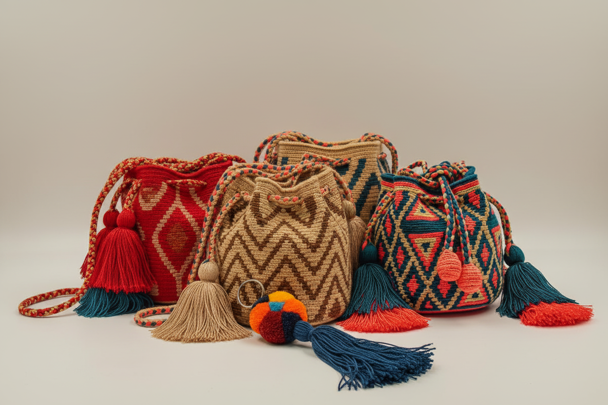 Handgefertigte Wayuu Mochilas und Accessoires